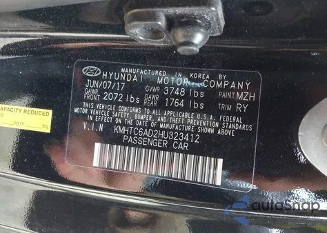 2017 Hyundai Veloster Value Edition from USA, damaged, VIN KMHTC6AD2HU323412